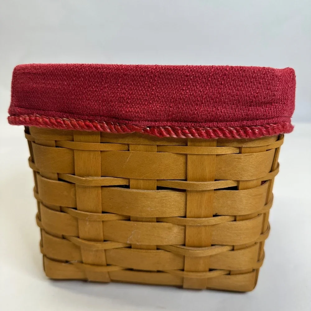Longaberger 2008 TV Time Woven Wood Basket Red Fabric Liner Plastic Protector